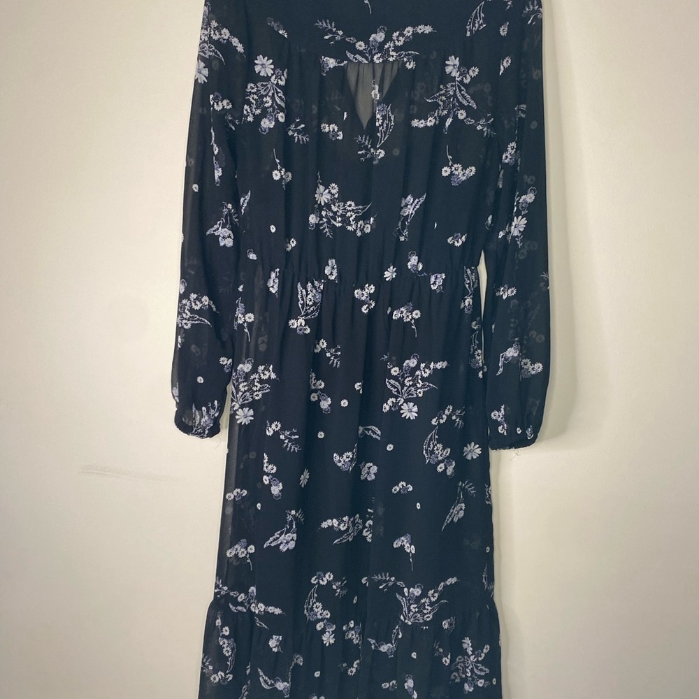 Who What Wear Black Floral Maxi Dress With Sheer Sleeves size small 90s Fall - Picture 9 of 14